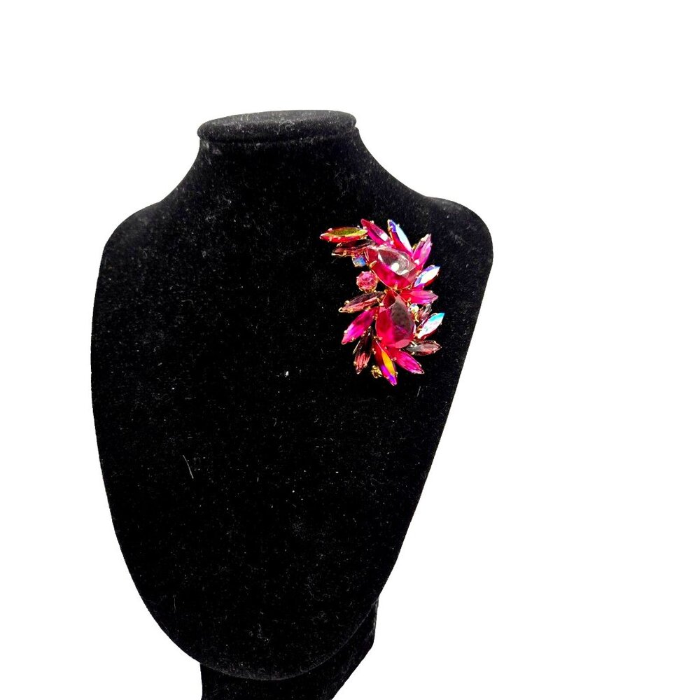 Stunning Art Deco Fuchsia 1920s Czechoslovakia Signed Large Double Brooch 2.25"